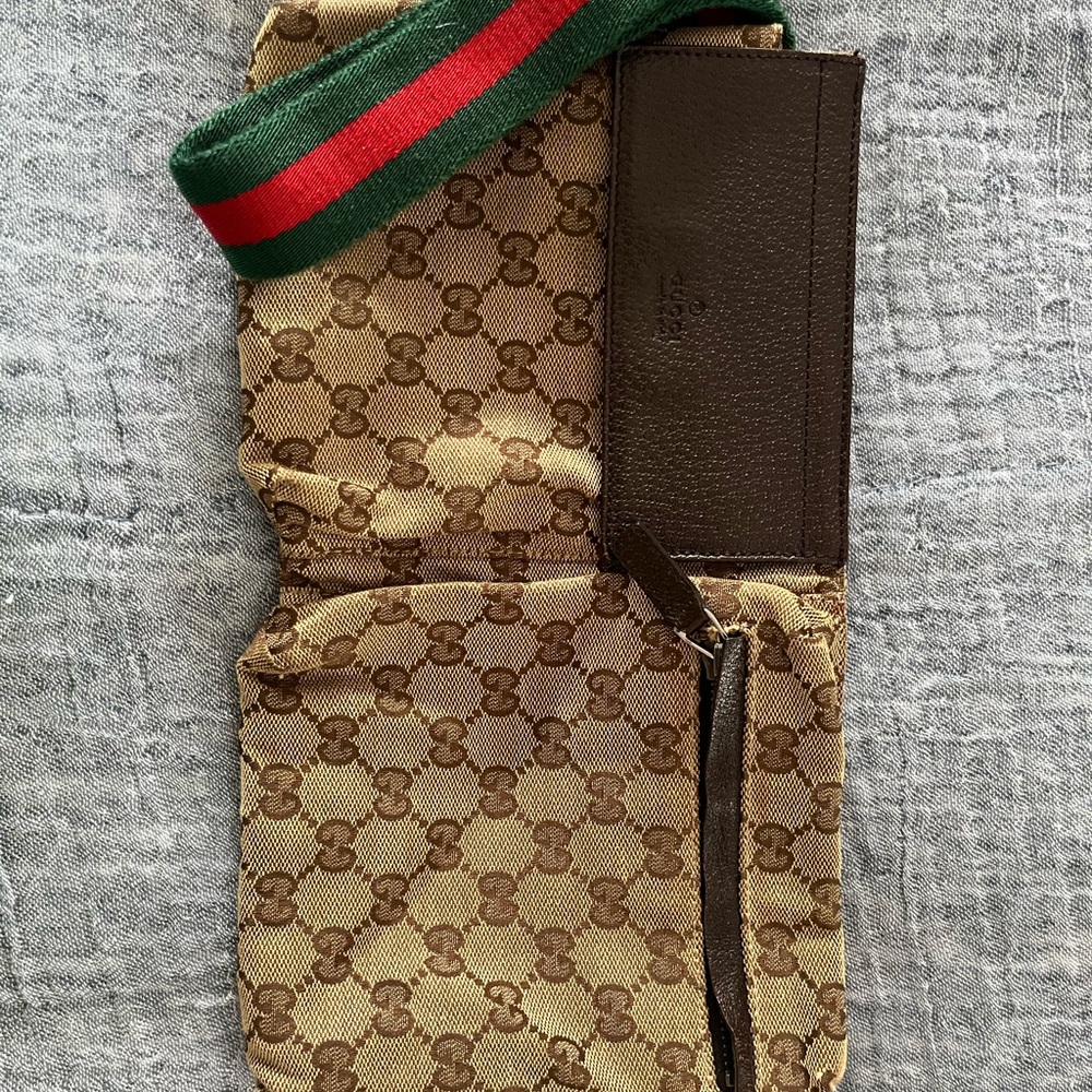 Gucci GG Monogram Double Pocket Belt Bag Dark Brown